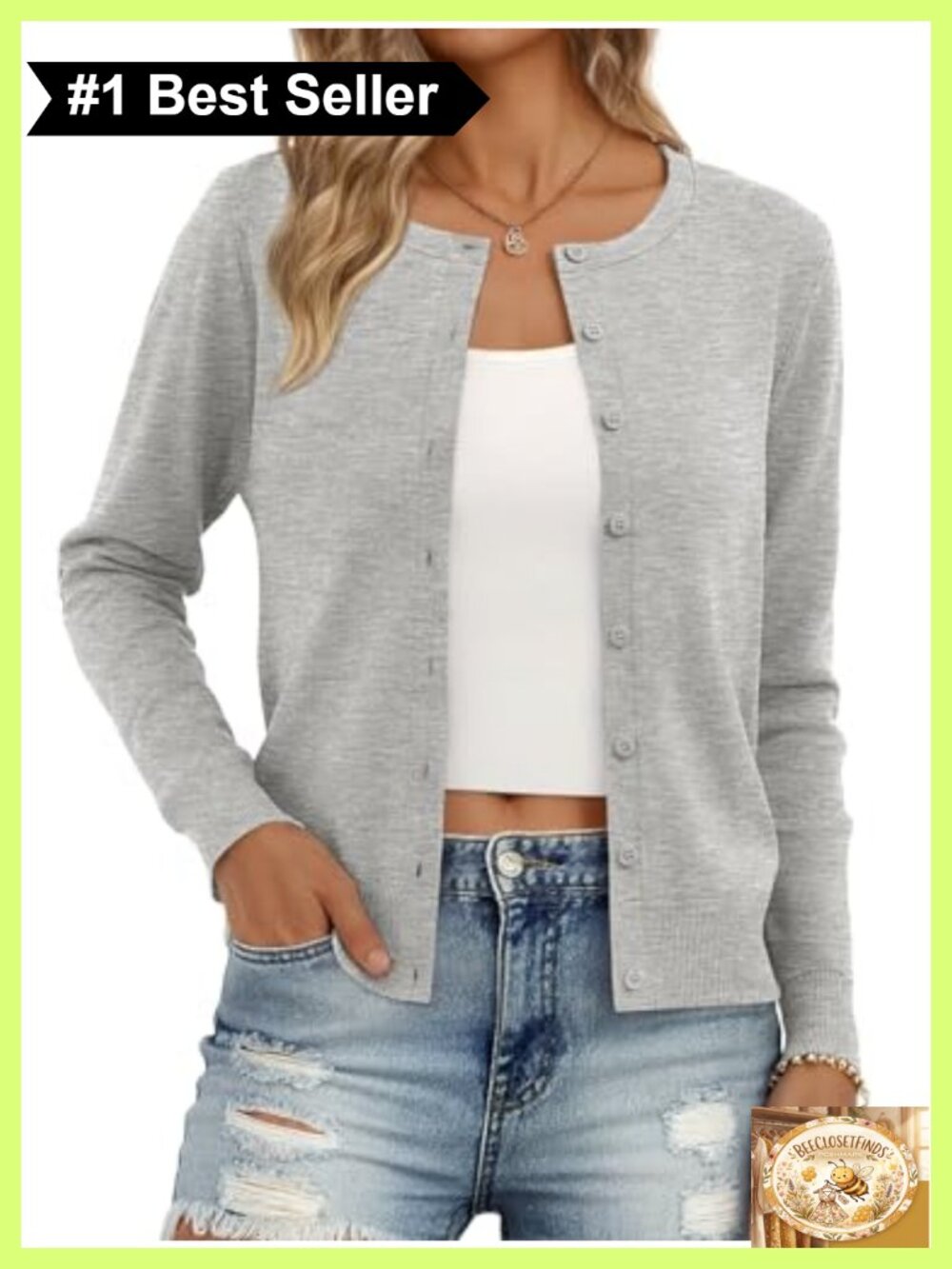 Women's Lightweight Knit Button Cardigan Long Sleeve Crew Neck